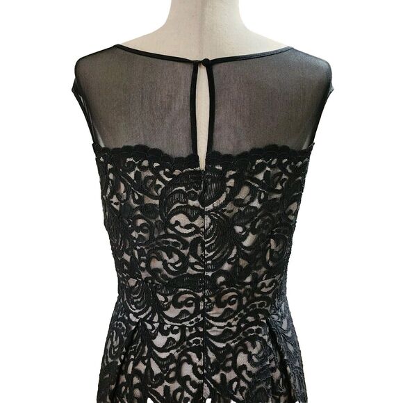 Eliza J Black Yoke Lace Fit and Flare Knee Length Cocktail Dress with Tulle Sz 8 - Picture 14 of 16